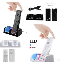 Carregador USB duplo Wii Controller com 2 baterias de 2800mAh