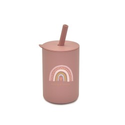 Copo infantil de silicone - água fria / quente - com canudo - à prova de vazamentos - sem BPA - animal print