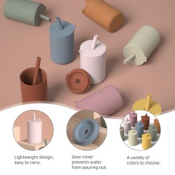 Copo infantil de silicone - água fria / quente - com canudo - à prova de vazamentos - sem BPA - cor sólida