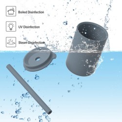 Copo infantil de silicone - água fria / quente - com canudo - à prova de vazamentos - sem BPA - cor sólida