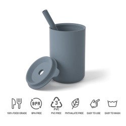 Kids silicone drinking cup - cold / hot water - with straw - leakproof - BPA free - solid colorBaby