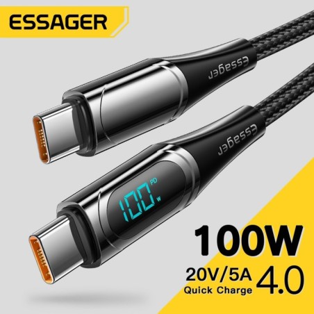 Essager - Cabo USB tipo C para USB C - PD carregamento rápido - com display digital - 100W / 5A