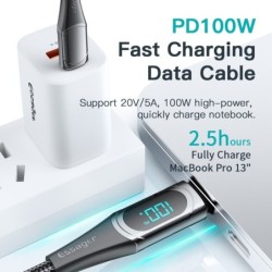 Essager - Cabo USB tipo C para USB C - PD carregamento rápido - com display digital - 100W / 5A