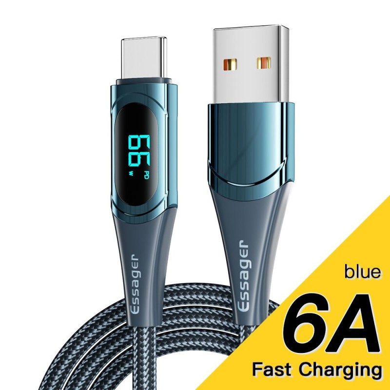 Essager - Cabo USB tipo C para USB C - PD carregamento rápido - com display digital - 100W / 5A