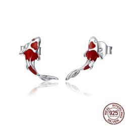 Brincos de peixe vermelho - prata de lei 925