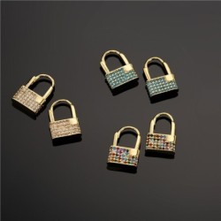 Brincos de ouro em forma de cadeado - com cristais