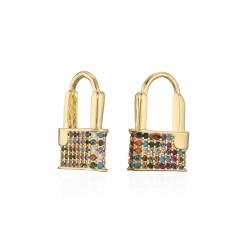Brincos de ouro em forma de cadeado - com cristais
