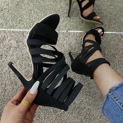 Crossed-strips high-heel pumps - ankle-length - back zipperHigh heels