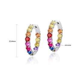 Brincos de argola elegantes - com cristais coloridos - prata de lei 925