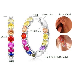 Elegant hoop earrings - with colorful crystals - 925 sterling silverEarrings