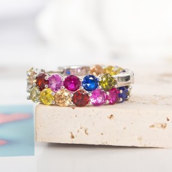 Brincos de argola elegantes - com cristais coloridos - prata de lei 925