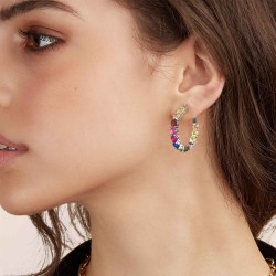 Brincos de argola elegantes - com cristais coloridos - prata de lei 925