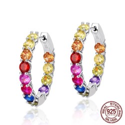 Brincos de argola elegantes - com cristais coloridos - prata de lei 925