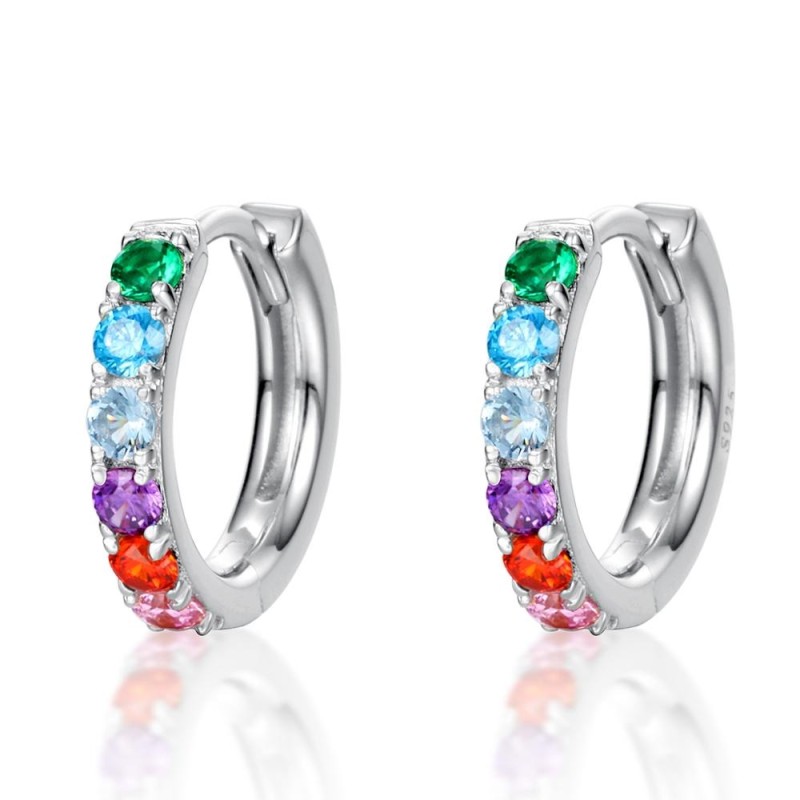Elegant round earrings - colorful crystals - 925 sterling silverEarrings