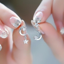 Star / moon asymmetric earrings - with crystalsEarrings