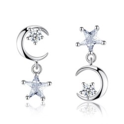 Star / moon asymmetric earrings - with crystalsEarrings