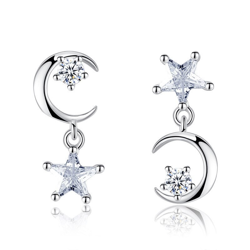 Star / moon asymmetric earrings - with crystalsEarrings
