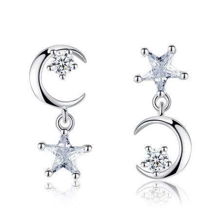 Star / moon asymmetric earrings - with crystalsEarrings