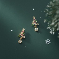 Colorful crystal Christmas tree - 925 sterling silver earringsEarrings