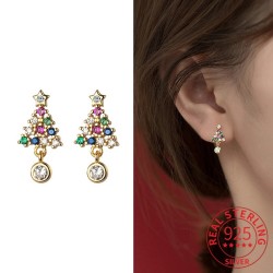 Árvore de Natal de cristal colorido - brincos de prata 925