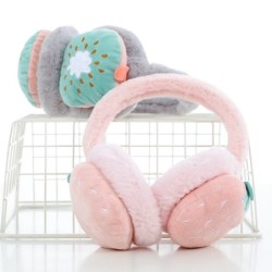 Earmuffs de inverno para crianças - pelúcia quente - bordado de frutas de desenho animado