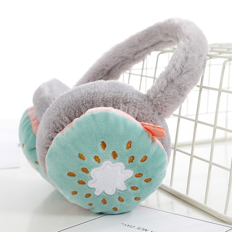 Earmuffs de inverno para crianças - pelúcia quente - bordado de frutas de desenho animado