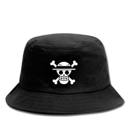Chapéu de lona - estilo balde - preto - com estampa de caveira