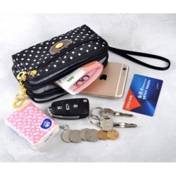 Bolsa clutch pequena - zíper triplo - alça de pulso - padrão de pontos