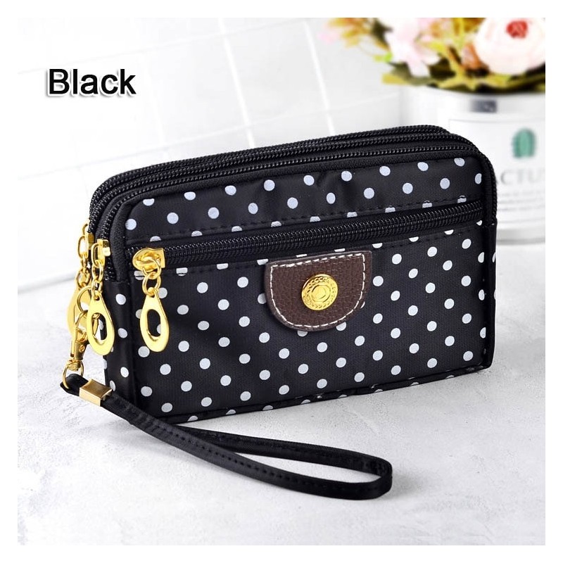 Bolsa clutch pequena - zíper triplo - alça de pulso - padrão de pontos