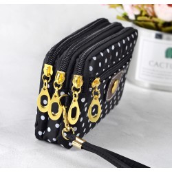 Bolsa clutch pequena - zíper triplo - alça de pulso - padrão de pontos