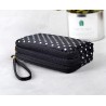 Bolsa clutch pequena - zíper triplo - alça de pulso - padrão de pontos