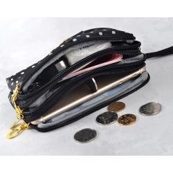 Bolsa clutch pequena - zíper triplo - alça de pulso - padrão de pontos