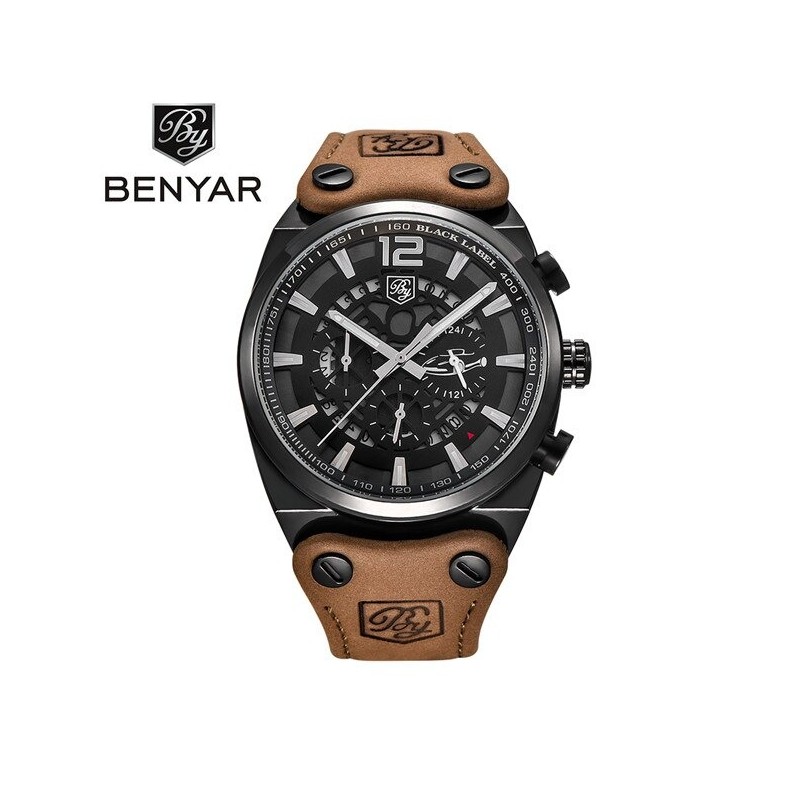 BENYAR - relógio Quartz esportivo - à prova d'água - pulseira de couro