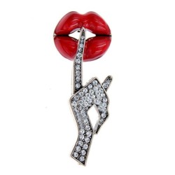 Broche de cristal - lábios vermelhos / gesto Be Quiet