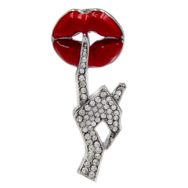 Broche de cristal - lábios vermelhos / gesto Be Quiet