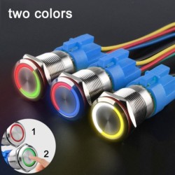 Interruptor de botão de metal - LED de duas cores - à prova d'água - reinicialização momentânea - 12V - 220V - 199mm - 22mm