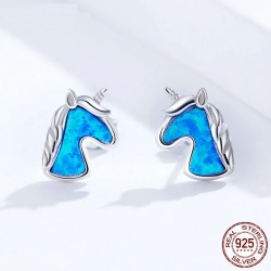 Brincos de unicórnio - opala azul - prata de lei 925