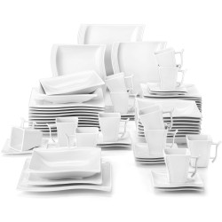 Utensílios de mesa elegantes - serviço de jantar de porcelana branca - xícaras - pires - pratos