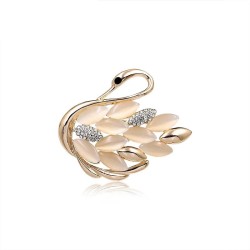 Broche de cisne dourado - cristais / opala