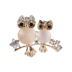 Broche de coruja dupla - opala / cristais