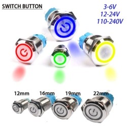 Interruptor de botão de metal - à prova d'água - autotravante - LED - 12mm / 16mm / 19mm / 22mm - 6V / 24V / 220V