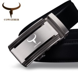 Elegant men's belt - automatic metal buckle - genuine leatherBelts