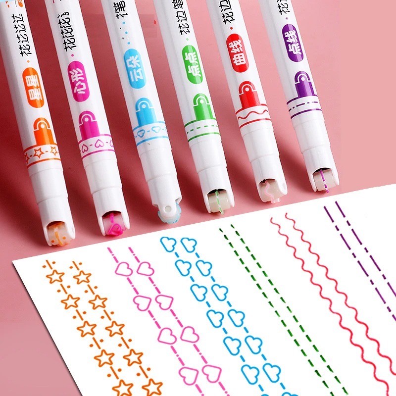 Roller pen - art maker highlighter - with patterns - stars - wave - clouds - hearts - 6 piecesPens & Pencils