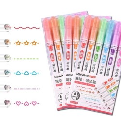 Roller pens - artistic highlighters - with patterns - stars - lines - clouds - hearts - 6 piecesPens & Pencils