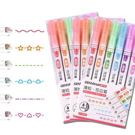 Roller pens - artistic highlighters - with patterns - stars - lines - clouds - hearts - 6 piecesPens & Pencils