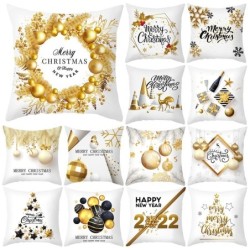 Capa de almofada decorativa de Natal - preta / dourada - 45 * 45 cm