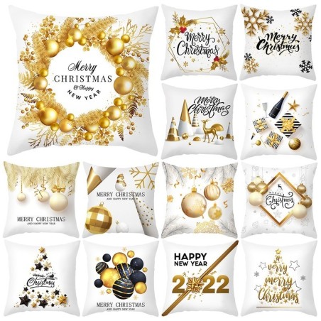 Capa de almofada decorativa de Natal - preta / dourada - 45 * 45 cm