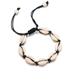 Pulseira de encantos de concha do mar - corda de corda ajustável