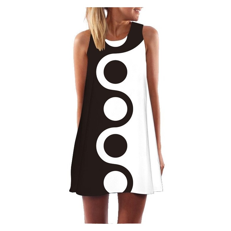 Mini vestido solto de verão - sem mangas - com estampa elegante