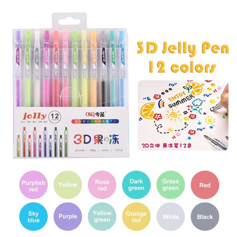 caneta gelatinosa 3D - multicolorida - pintura / grafite / cerâmica / metálica / em vidro - 12 peças